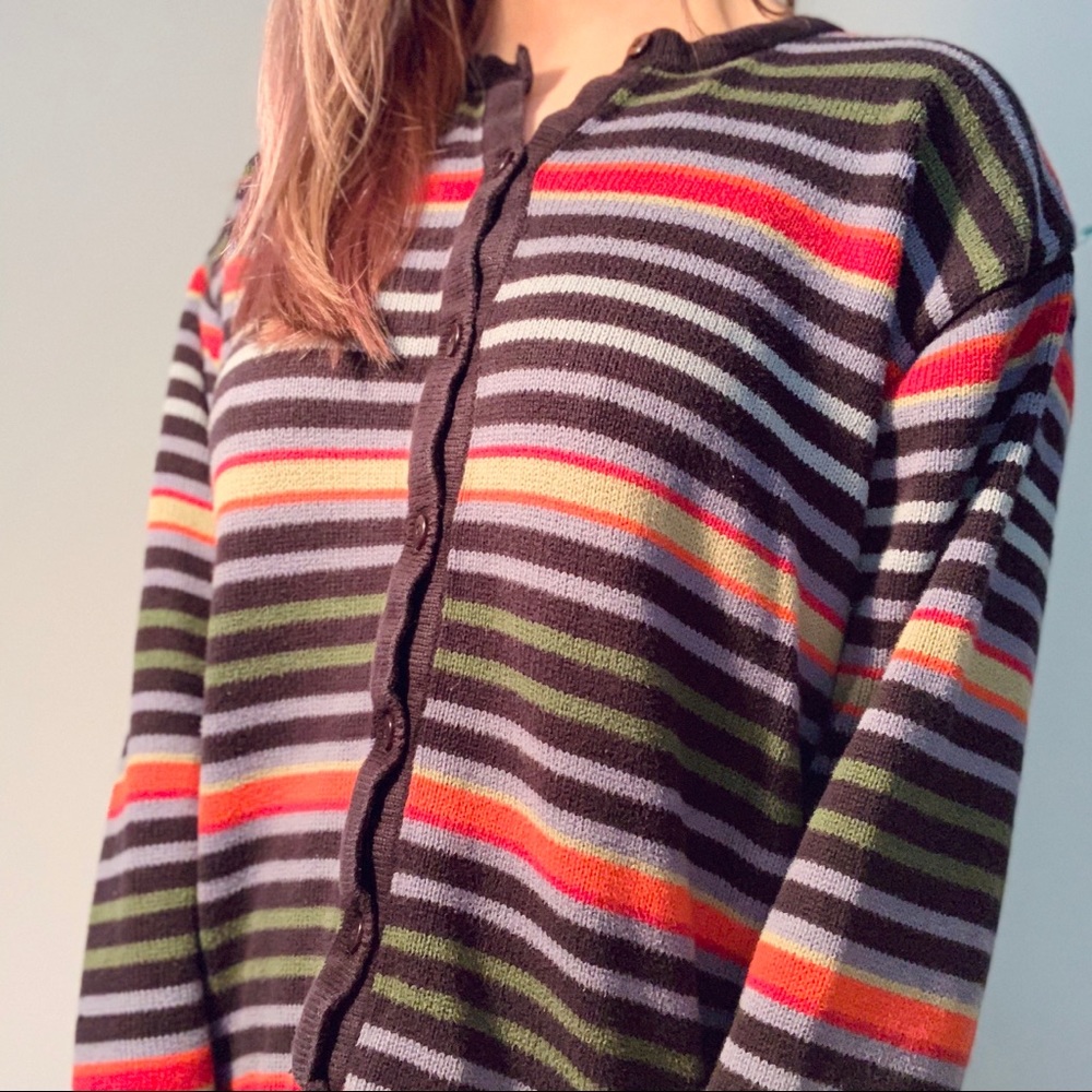 EDDIE BAUER STRIPED BUTTON UP CARDIGAN SWEATER